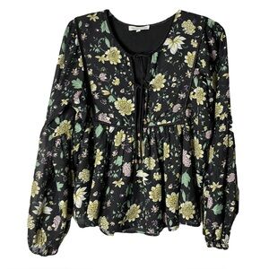 Nwot Heartloom Floral Puff Balloon Sleeve Tie Bow Peplum Lined Blouse XS